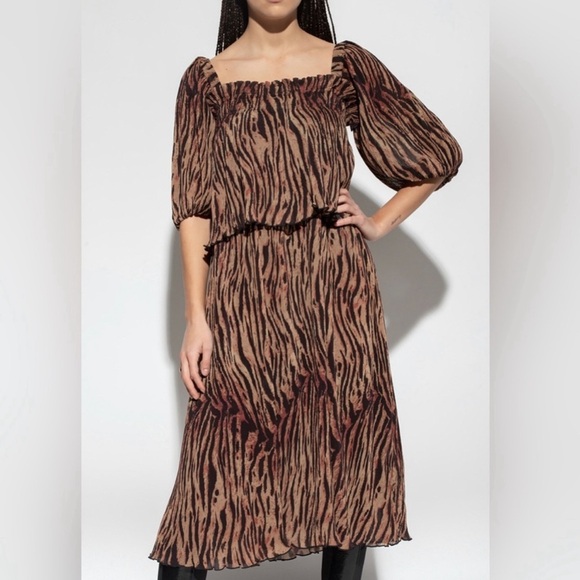 Ganni Georgette Midi Tiger Stripe Midi Dress Size EU40 - Picture 3 of 9